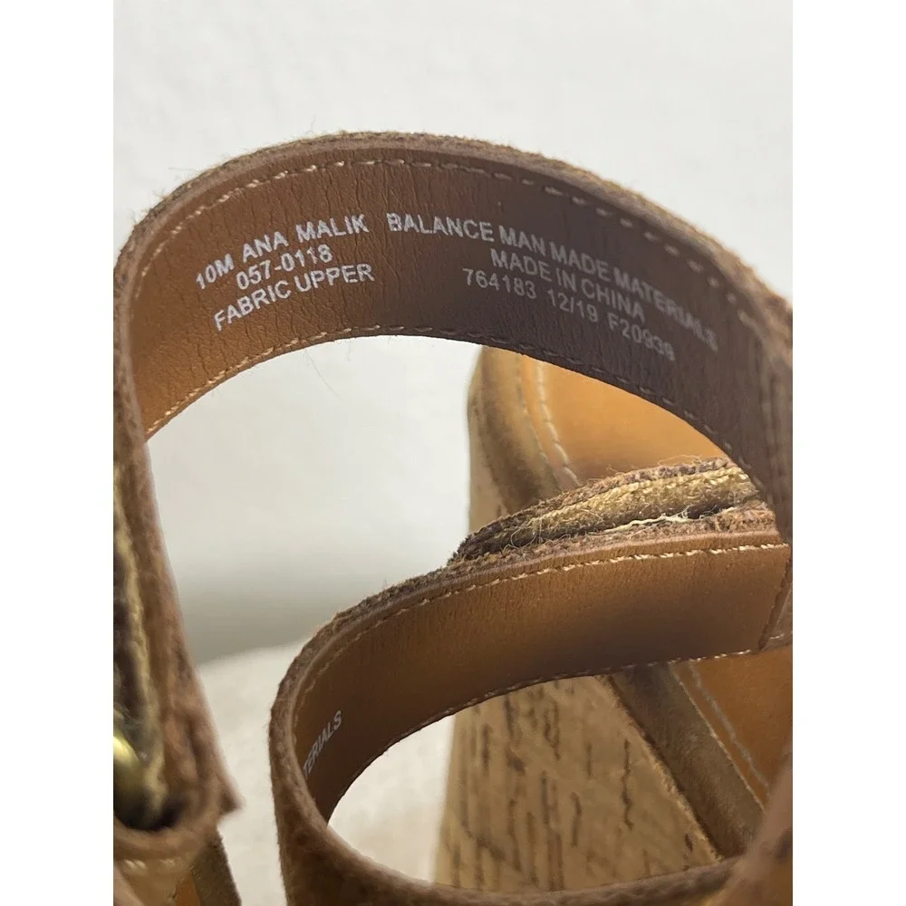 A.N.A. Malik Women Brown Laser Cut Wedge Sandals Cork Heel Slingback Size 10M